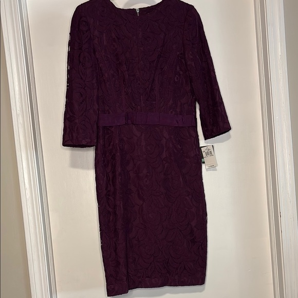 Taylor Purple Sheath Dress with 3/4 Sleeves Crew Neck - Picture 1 of 9
